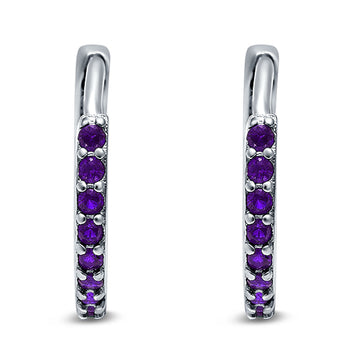 Half Eternity Hoop Earrings Round Simulated Amethyst CZ 925 Sterling Silver (16mm)